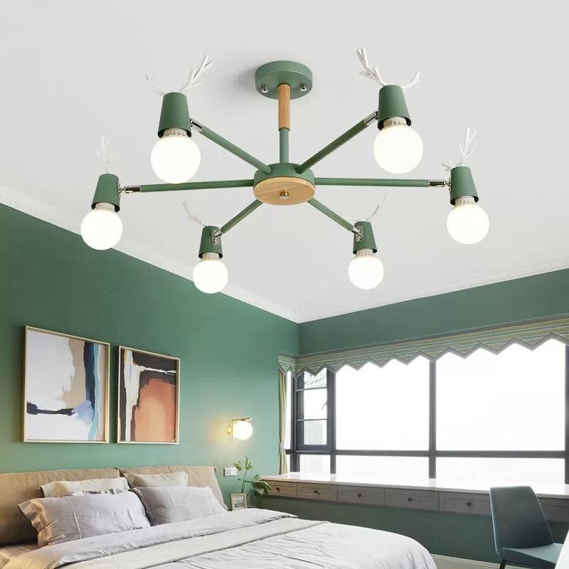 Bedroom Ceiling Lights Contemporary Glass Ball Semi Flush Light Fixture with Antler - Rebooters