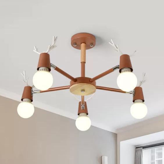 Bedroom Ceiling Lights Contemporary Glass Ball Semi Flush Light Fixture with Antler - Rebooters