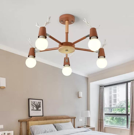 Bedroom Ceiling Lights Contemporary Glass Ball Semi Flush Light Fixture with Antler - Rebooters