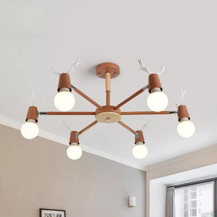 Bedroom Ceiling Lights Contemporary Glass Ball Semi Flush Light Fixture with Antler - Rebooters