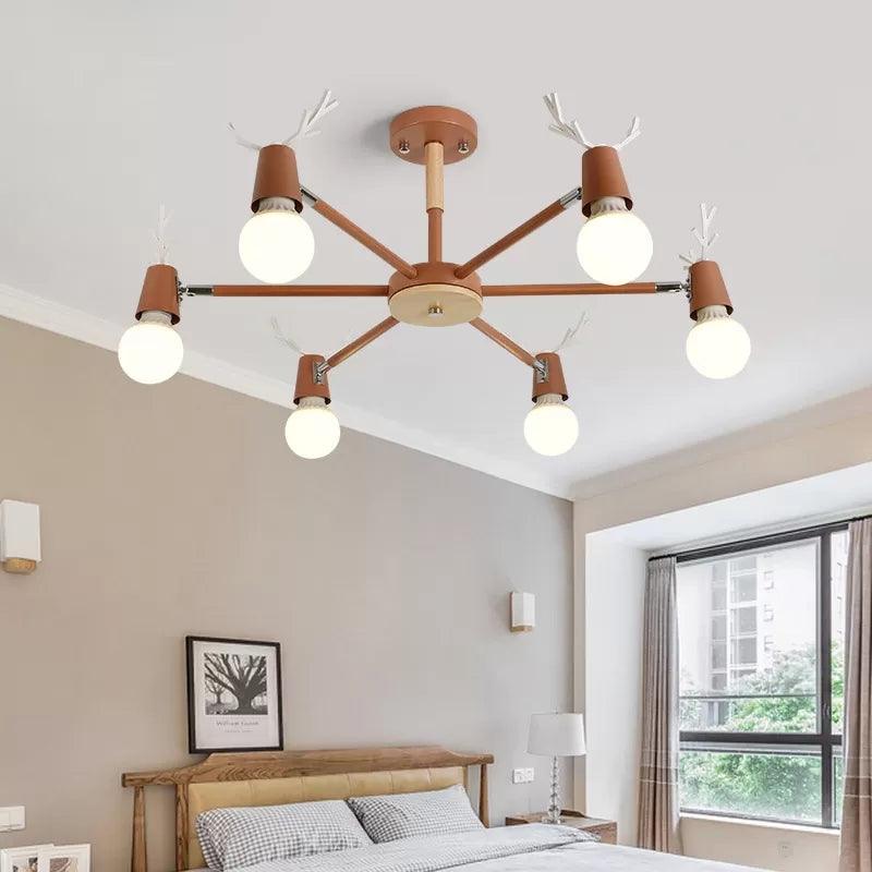 Bedroom Ceiling Lights Contemporary Glass Ball Semi Flush Light Fixture with Antler - Rebooters