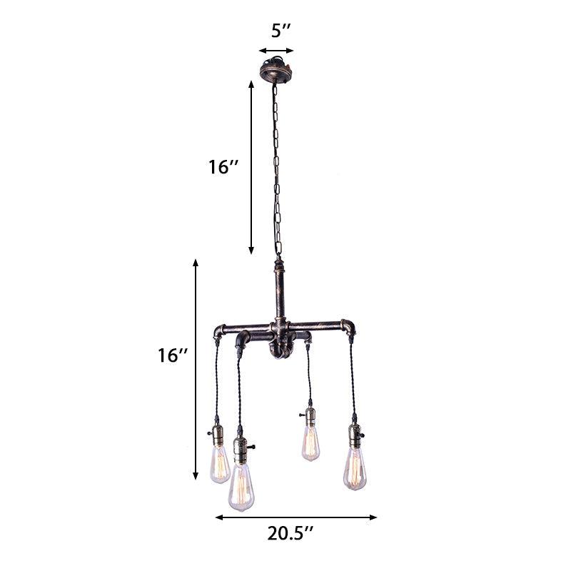 4 Bulbs Water Pipe Ceiling Light Rustic Stylish Antique Bronze Black Wrought Iron Chandelier Lamp - Rebooters