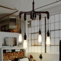 4 Bulbs Water Pipe Ceiling Light Rustic Stylish Antique Bronze Black Wrought Iron Chandelier Lamp - Rebooters