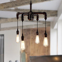 4 Bulbs Water Pipe Ceiling Light Rustic Stylish Antique Bronze Black Wrought Iron Chandelier Lamp - Rebooters