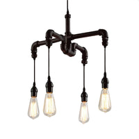 4 Bulbs Water Pipe Ceiling Light Rustic Stylish Antique Bronze Black Wrought Iron Chandelier Lamp - Rebooters
