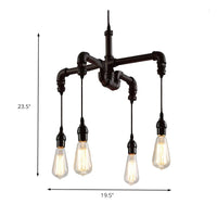 4 Bulbs Water Pipe Ceiling Light Rustic Stylish Antique Bronze Black Wrought Iron Chandelier Lamp - Rebooters