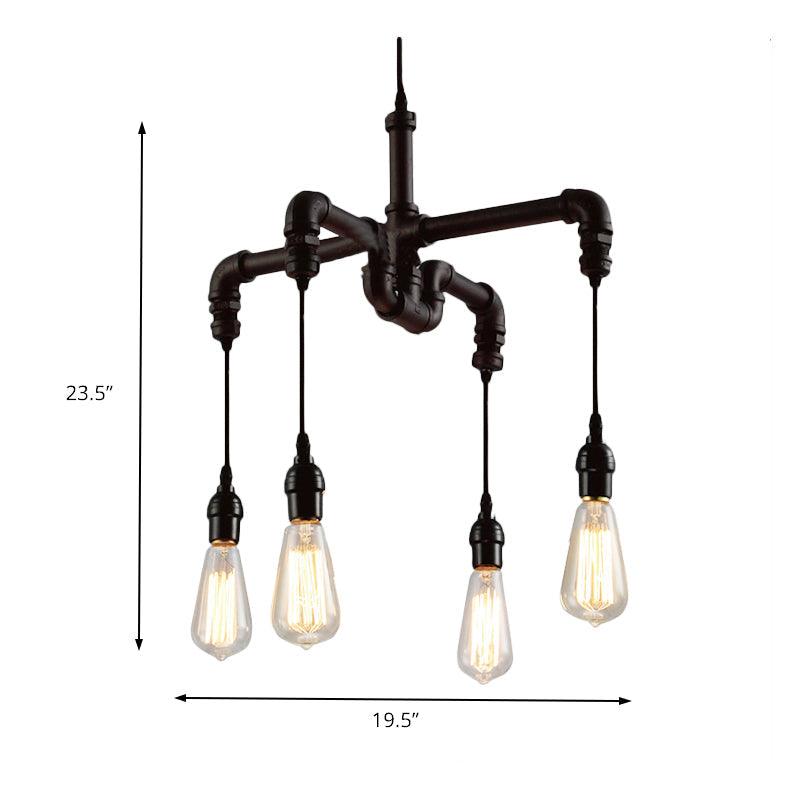 4 Bulbs Water Pipe Ceiling Light Rustic Stylish Antique Bronze Black Wrought Iron Chandelier Lamp - Rebooters