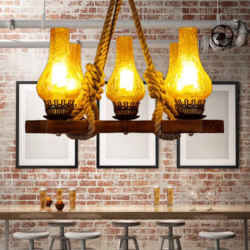 Yellow 5 Lights Pendant Lamp Country Stylish Rope Chandelier - Rebooters