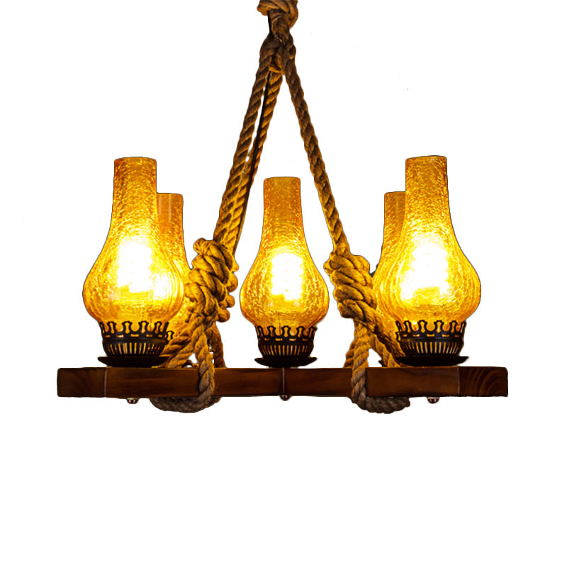 Yellow 5 Lights Pendant Lamp Country Stylish Rope Chandelier - Rebooters