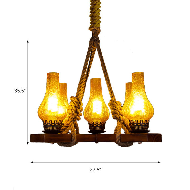 Yellow 5 Lights Pendant Lamp Country Stylish Rope Chandelier - Rebooters