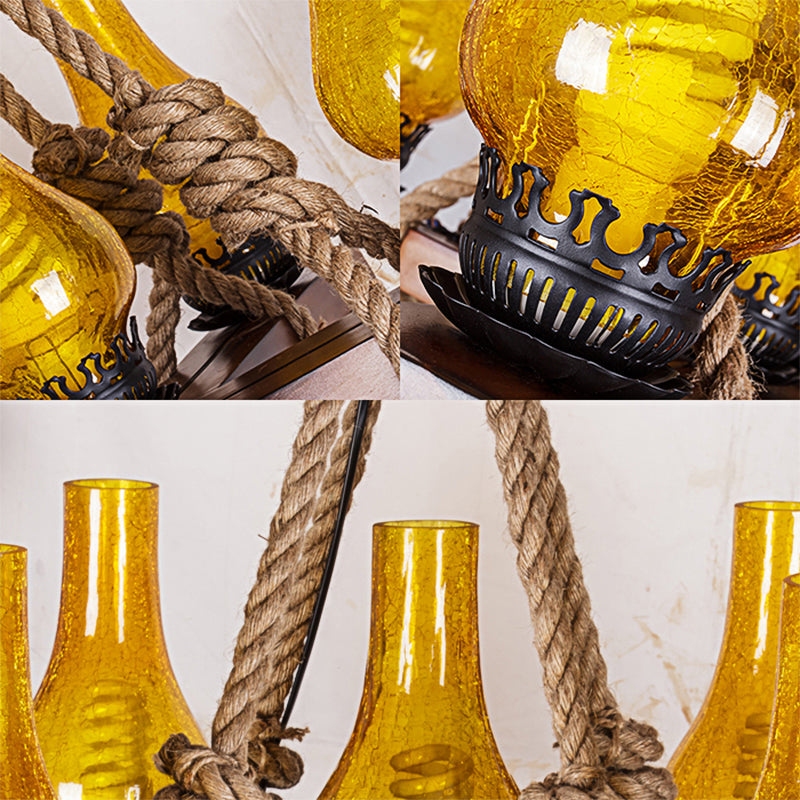 Yellow 5 Lights Pendant Lamp Country Stylish Rope Chandelier - Rebooters