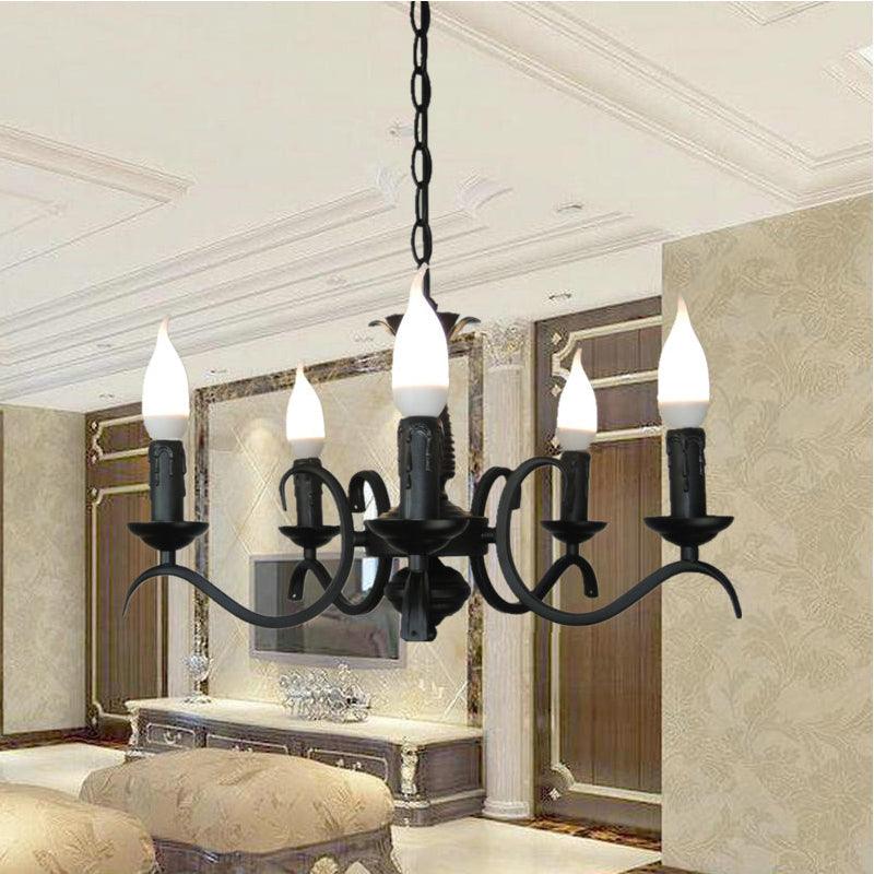 3/5 Heads Flameless Candle Chandelier Vintage Black Lamp - Rebooters