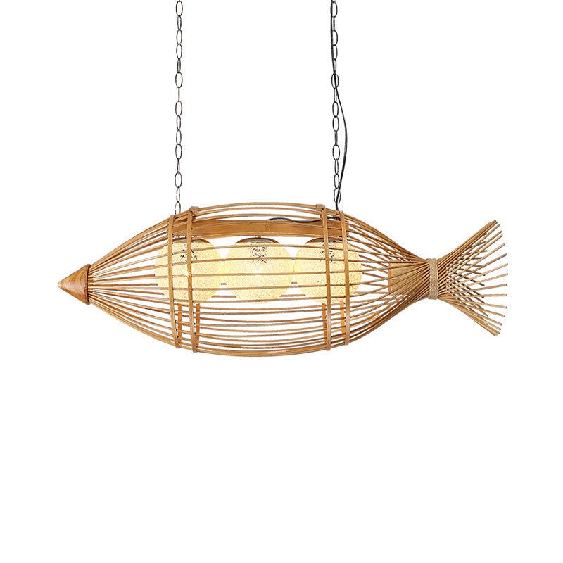 Bamboo Fish Shaped Chandelier Lighting Asian Style 39"/57" - Rebooters
