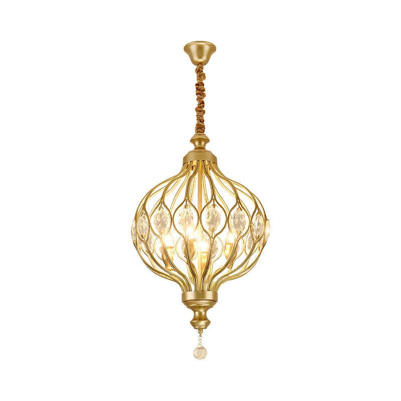 4/6 Lights Lantern Chandelier Contemporary Black Gold Crystal Encrusted Hanging Lamp Kit - Rebooters