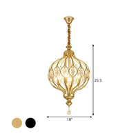 4/6 Lights Lantern Chandelier Contemporary Black Gold Crystal Encrusted Hanging Lamp Kit - Rebooters