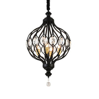 4/6 Lights Lantern Chandelier Contemporary Black Gold Crystal Encrusted Hanging Lamp Kit - Rebooters