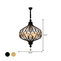 4/6 Lights Lantern Chandelier Contemporary Black Gold Crystal Encrusted Hanging Lamp Kit - Rebooters