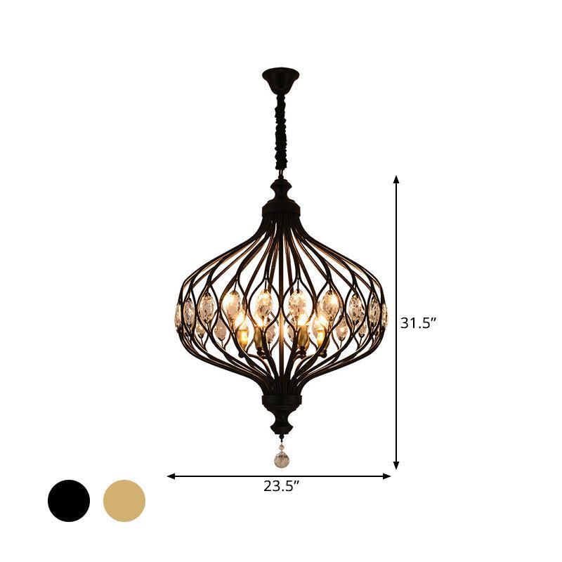 4/6 Lights Lantern Chandelier Contemporary Black Gold Crystal Encrusted Hanging Lamp Kit - Rebooters