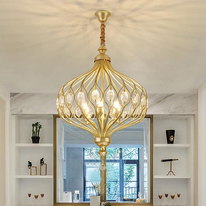 4/6 Lights Lantern Chandelier Contemporary Black Gold Crystal Encrusted Hanging Lamp Kit - Rebooters