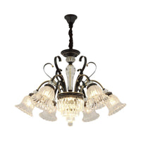 Beveled Glass Crystal Black Ceiling Chandelier Bell 6 Heads Traditional Pendant Light Kit - Rebooters