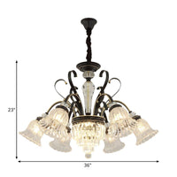 Beveled Glass Crystal Black Ceiling Chandelier Bell 6 Heads Traditional Pendant Light Kit - Rebooters