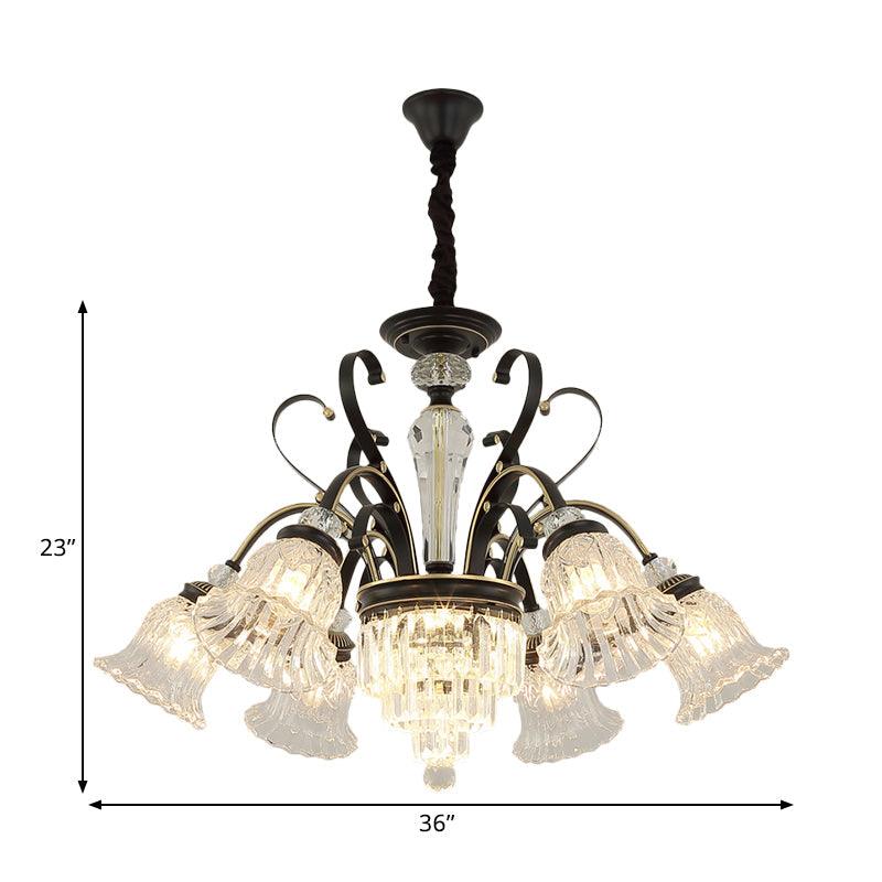 Beveled Glass Crystal Black Ceiling Chandelier Bell 6 Heads Traditional Pendant Light Kit - Rebooters