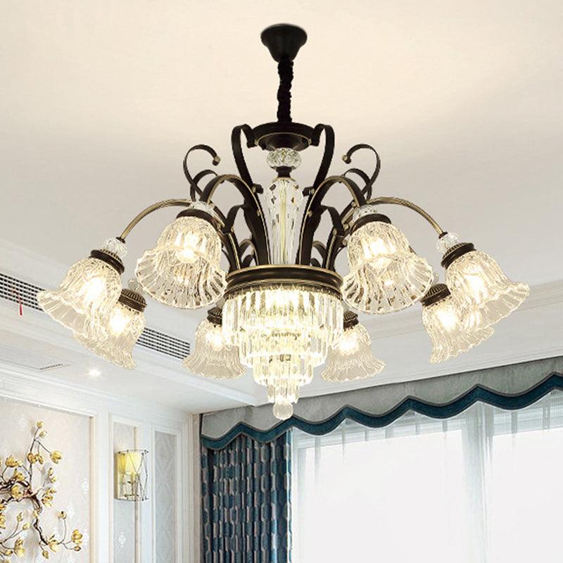 Beveled Glass Crystal Black Ceiling Chandelier Bell 6 Heads Traditional Pendant Light Kit - Rebooters