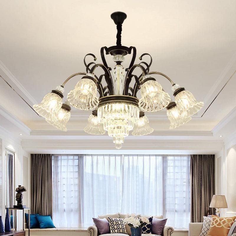 Beveled Glass Crystal Black Ceiling Chandelier Bell 6 Heads Traditional Pendant Light Kit - Rebooters