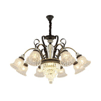 Beveled Glass Crystal Black Ceiling Chandelier Bell 6 Heads Traditional Pendant Light Kit - Rebooters