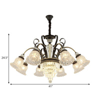 Beveled Glass Crystal Black Ceiling Chandelier Bell 6 Heads Traditional Pendant Light Kit - Rebooters
