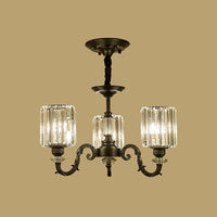 Black 3/6 Bulbs Hanging Chandelier Traditional Crystal Block Drum Ceiling Light Fixture - Rebooters