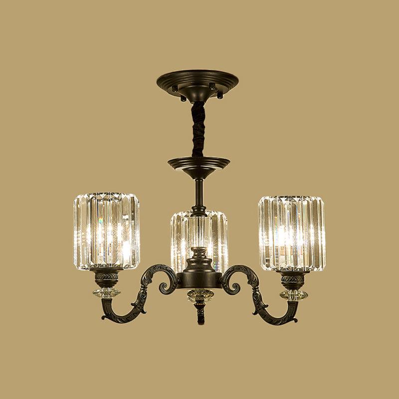 Black 3/6 Bulbs Hanging Chandelier Traditional Crystal Block Drum Ceiling Light Fixture - Rebooters