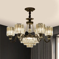 Black 3/6 Bulbs Hanging Chandelier Traditional Crystal Block Drum Ceiling Light Fixture - Rebooters