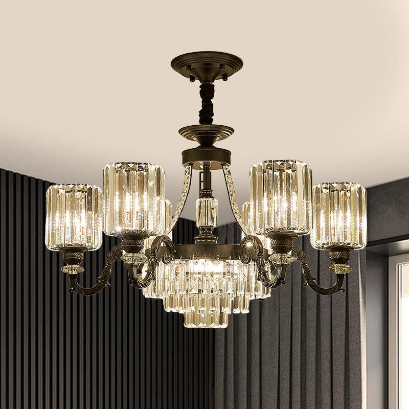 Black 3/6 Bulbs Hanging Chandelier Traditional Crystal Block Drum Ceiling Light Fixture - Rebooters