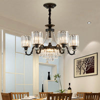 Black 3/6 Bulbs Hanging Chandelier Traditional Crystal Block Drum Ceiling Light Fixture - Rebooters