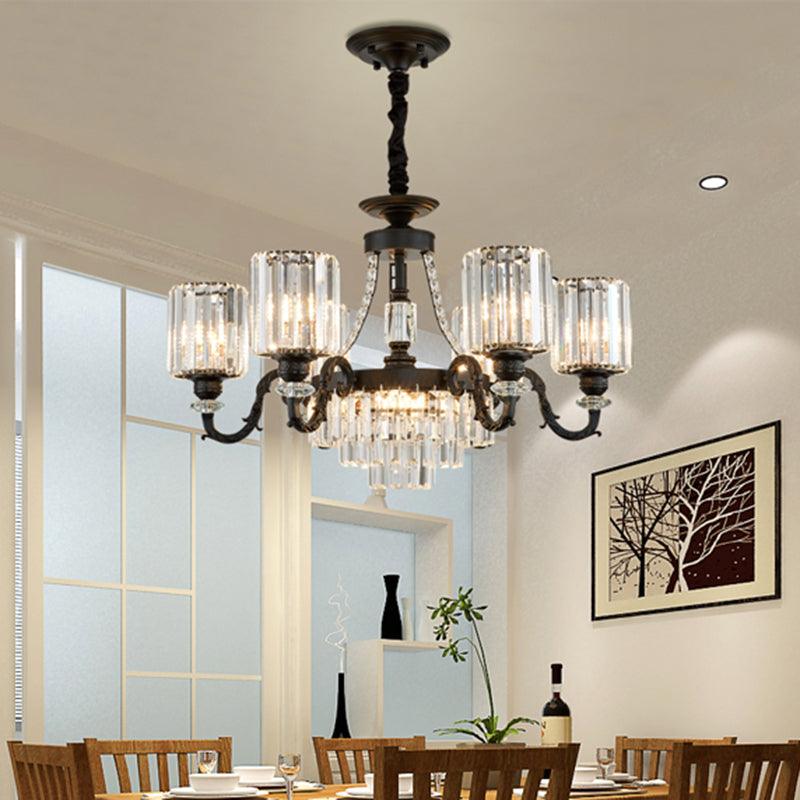 Black 3/6 Bulbs Hanging Chandelier Traditional Crystal Block Drum Ceiling Light Fixture - Rebooters