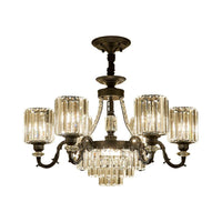 Black 3/6 Bulbs Hanging Chandelier Traditional Crystal Block Drum Ceiling Light Fixture - Rebooters