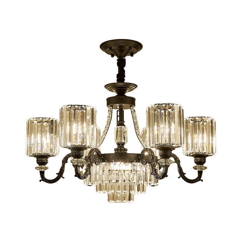 Black 3/6 Bulbs Hanging Chandelier Traditional Crystal Block Drum Ceiling Light Fixture - Rebooters