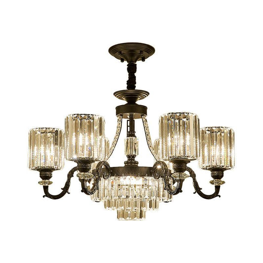 Black 3/6 Bulbs Hanging Chandelier Traditional Crystal Block Drum Ceiling Light Fixture - Rebooters