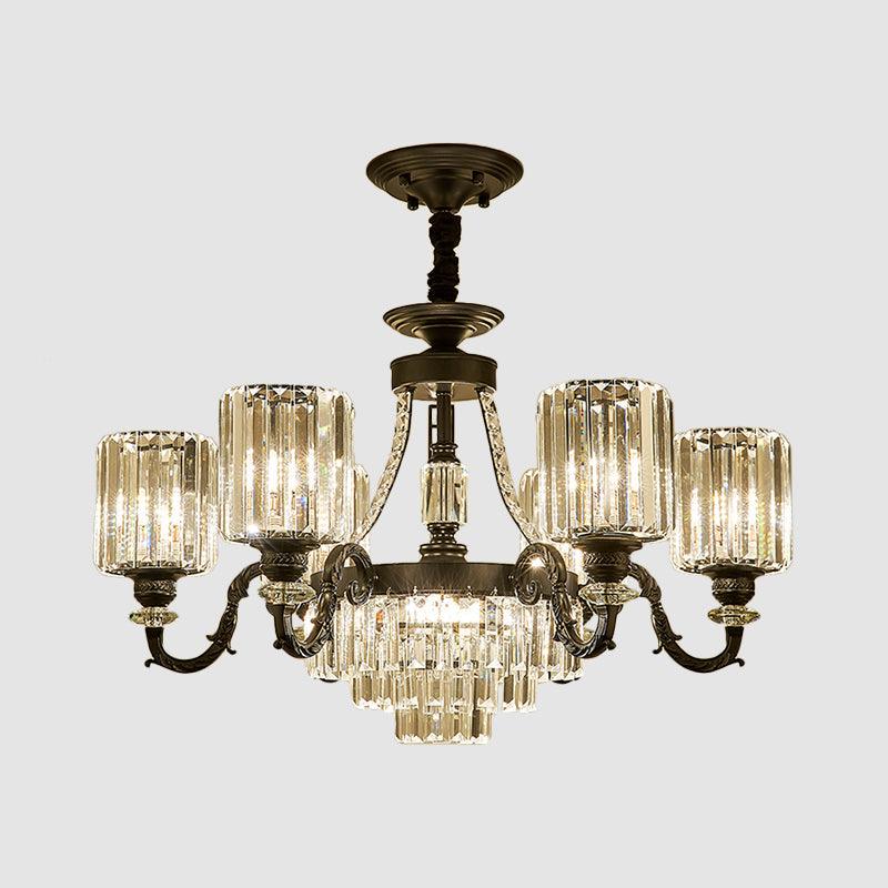 Black 3/6 Bulbs Hanging Chandelier Traditional Crystal Block Drum Ceiling Light Fixture - Rebooters