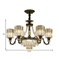 Black 3/6 Bulbs Hanging Chandelier Traditional Crystal Block Drum Ceiling Light Fixture - Rebooters