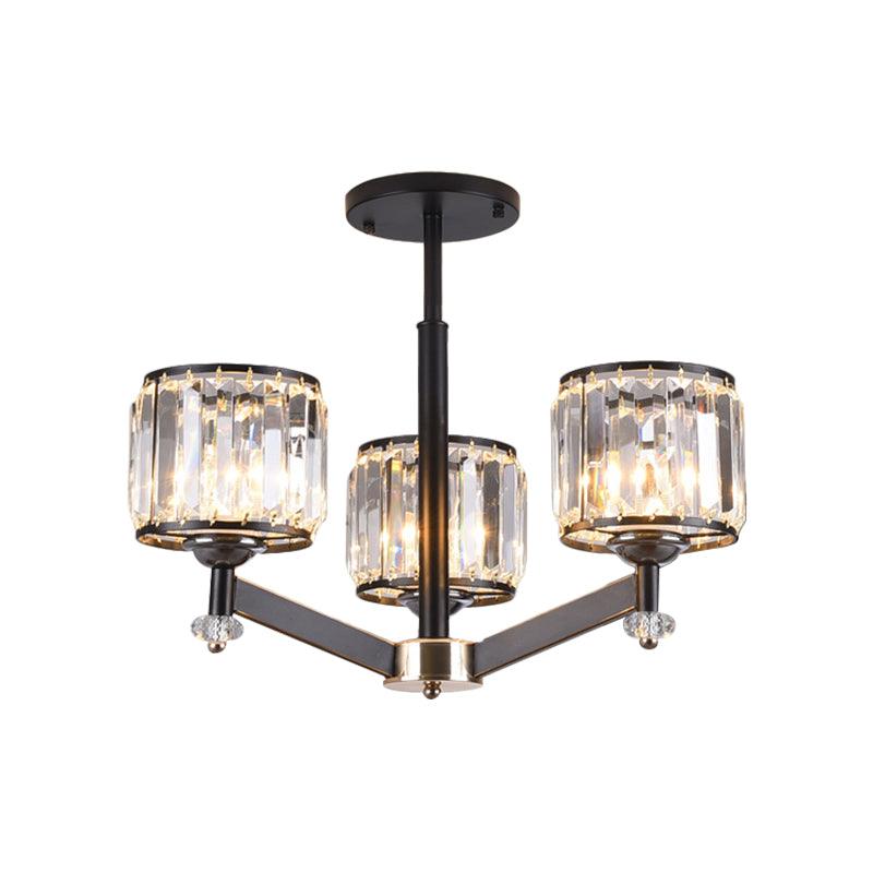 3/6 Lights Crystal Hanging Lamp Kit Traditional Black Cylinder Chandelier Lighting - Rebooters