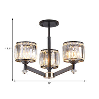 3/6 Lights Crystal Hanging Lamp Kit Traditional Black Cylinder Chandelier Lighting - Rebooters
