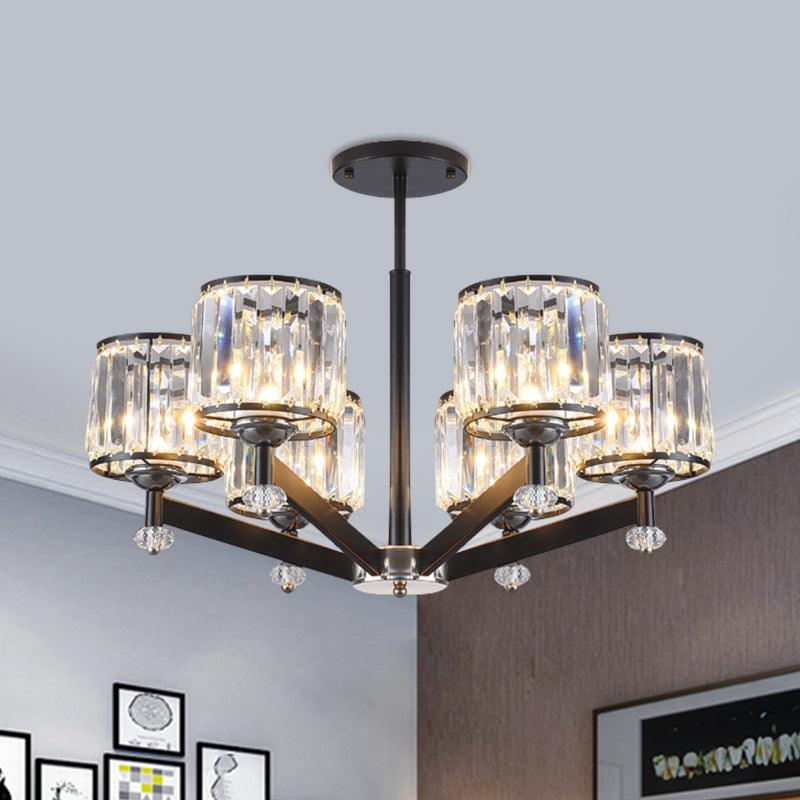 3/6 Lights Crystal Hanging Lamp Kit Traditional Black Cylinder Chandelier Lighting - Rebooters