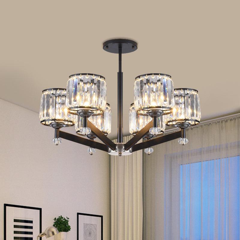 3/6 Lights Crystal Hanging Lamp Kit Traditional Black Cylinder Chandelier Lighting - Rebooters