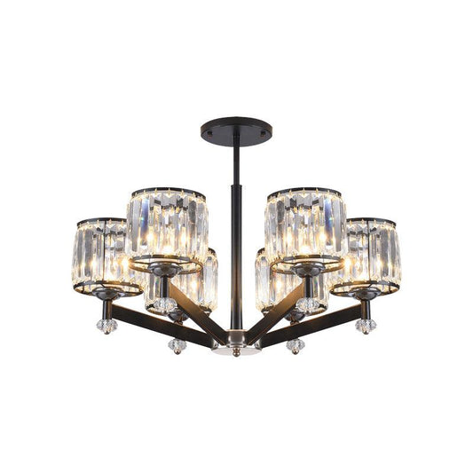 3/6 Lights Crystal Hanging Lamp Kit Traditional Black Cylinder Chandelier Lighting - Rebooters