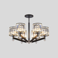 3/6 Lights Crystal Hanging Lamp Kit Traditional Black Cylinder Chandelier Lighting - Rebooters