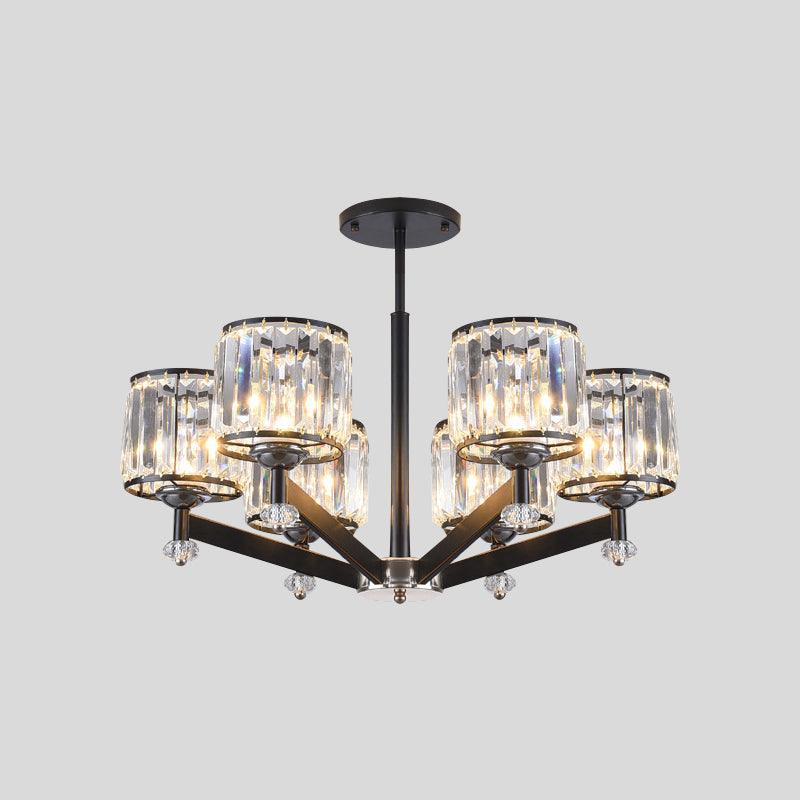 3/6 Lights Crystal Hanging Lamp Kit Traditional Black Cylinder Chandelier Lighting - Rebooters