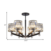 3/6 Lights Crystal Hanging Lamp Kit Traditional Black Cylinder Chandelier Lighting - Rebooters