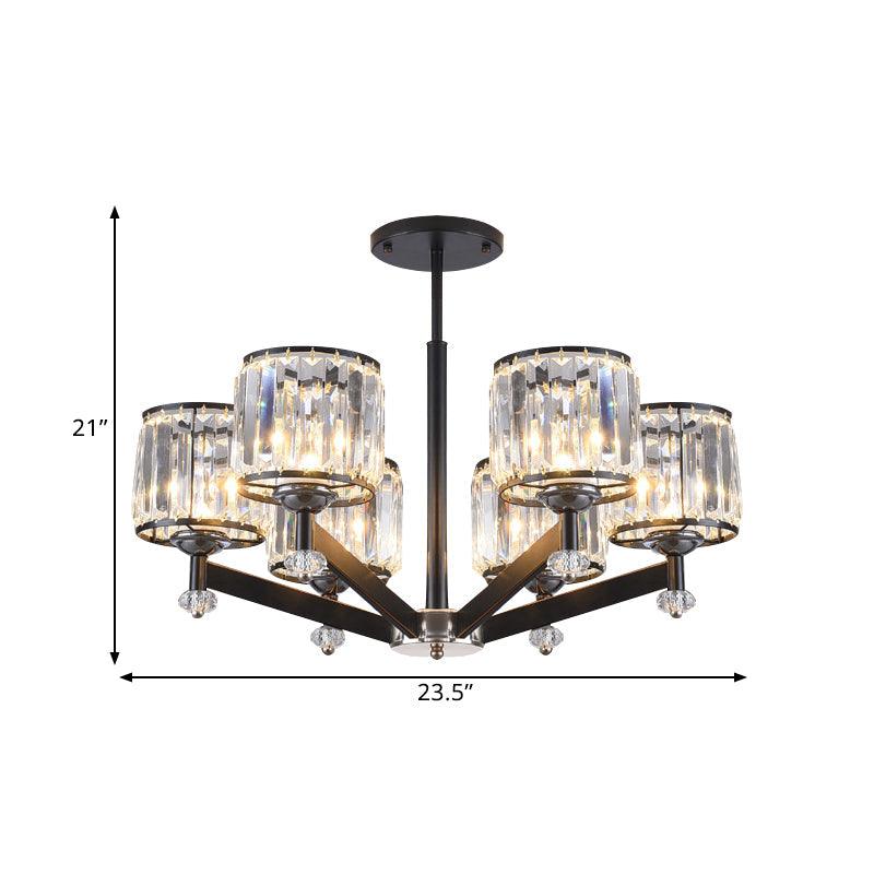 3/6 Lights Crystal Hanging Lamp Kit Traditional Black Cylinder Chandelier Lighting - Rebooters